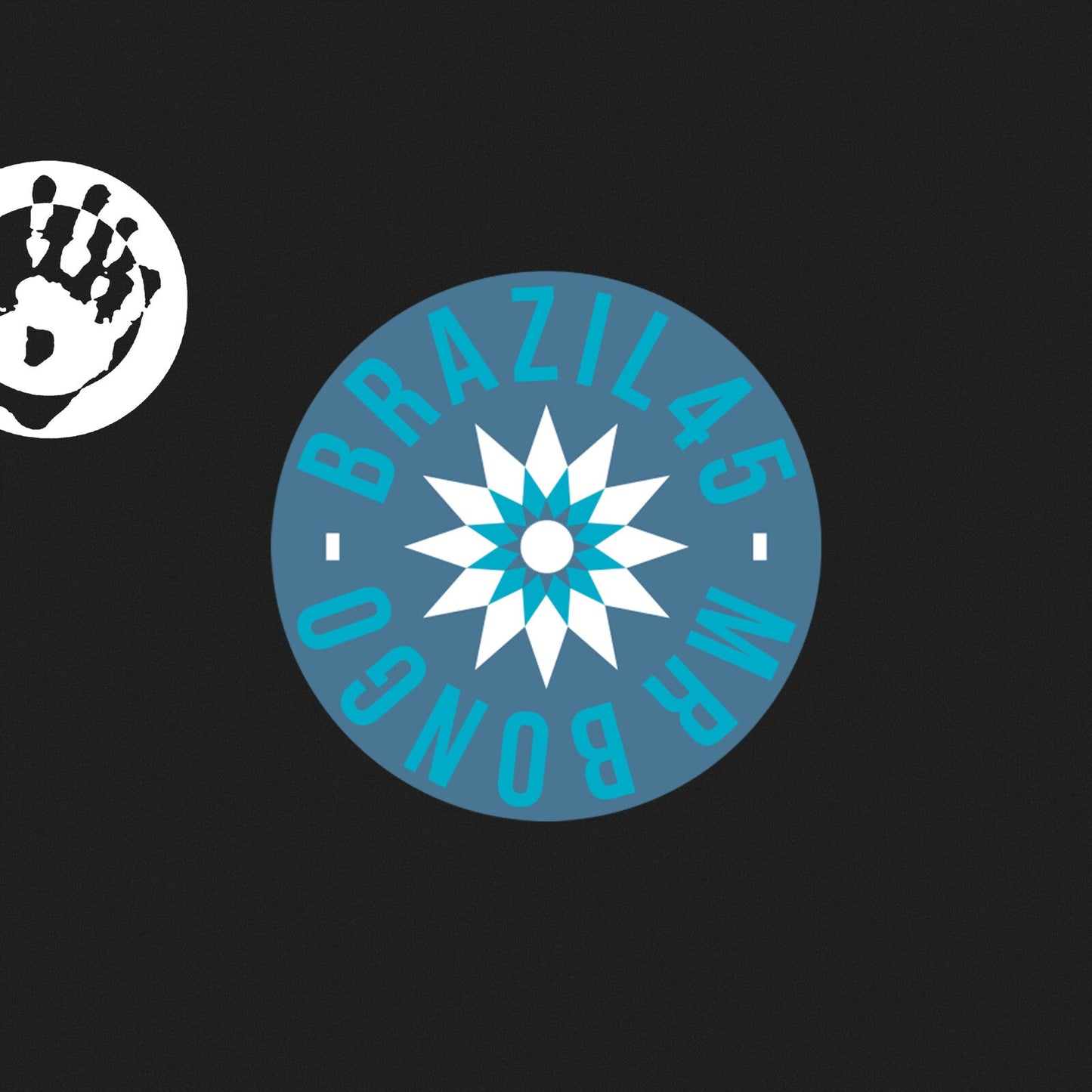 Record label logo with a starburst design and a handprint.