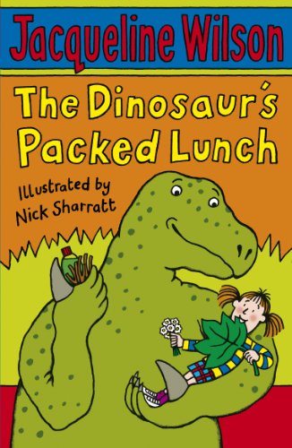Book cover: green dinosaur with a girl resting on its hand.