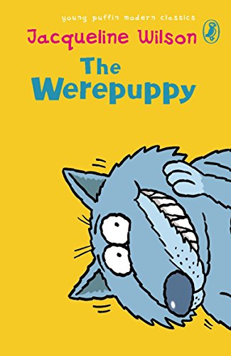 Book cover: "The Werepuppy" by Jacqueline Wilson, featuring a blue werewolf-like puppy.