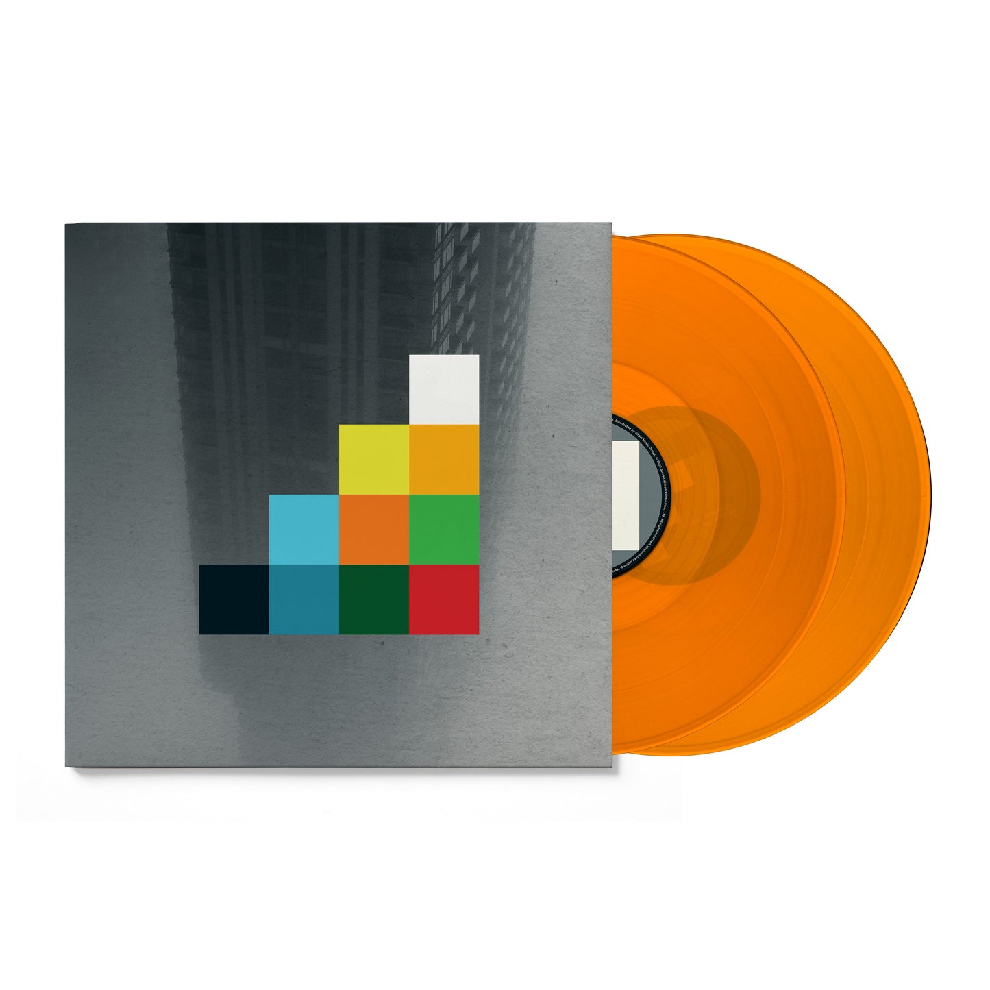 Album cover with abstract geometric shapes in blue, yellow, and red.