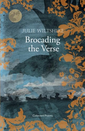 Book cover with orange floral design, a raven, and misty hills.