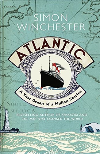 Book cover: “Atlantic” with ocean liner illustration over a map.