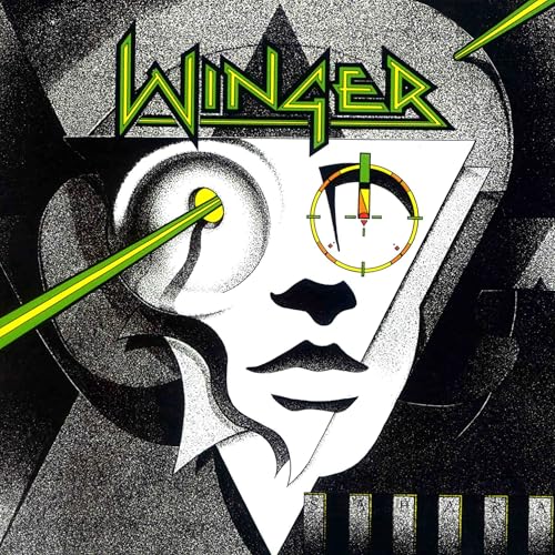 Winger album cover: stylized face with green lines and targeting reticle.