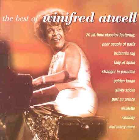 CD cover featuring Winifred Atwell smiling while playing piano.