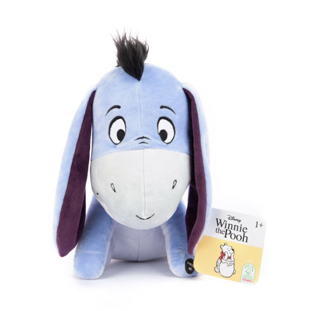 Blue Eeyore plush toy with long ears and a sad expression.