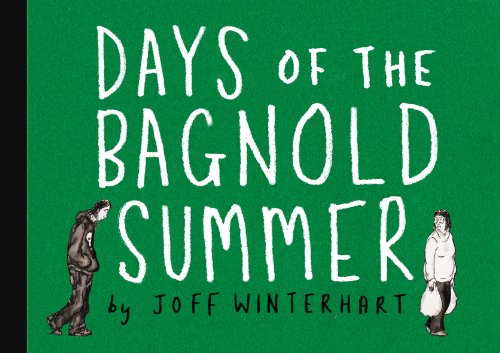 Book cover with green background, white hand-drawn text, and illustrations of two people.