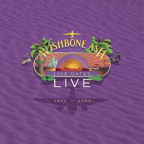 Wishbone Ash Live Dates Live album cover with a desert landscape on purple sand.
