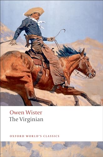 Painting of a cowboy riding a horse across a desert landscape on a book cover.