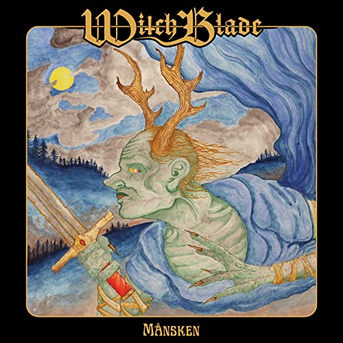 CD cover for Witch Blade’s “Månsken” featuring a painted, monstrous face and sword.