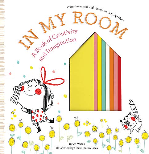 Book cover with a girl, cat, house, and colorful floral details.