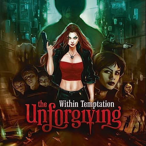 Album cover art featuring a woman holding a gun, surrounded by shadowy figures.