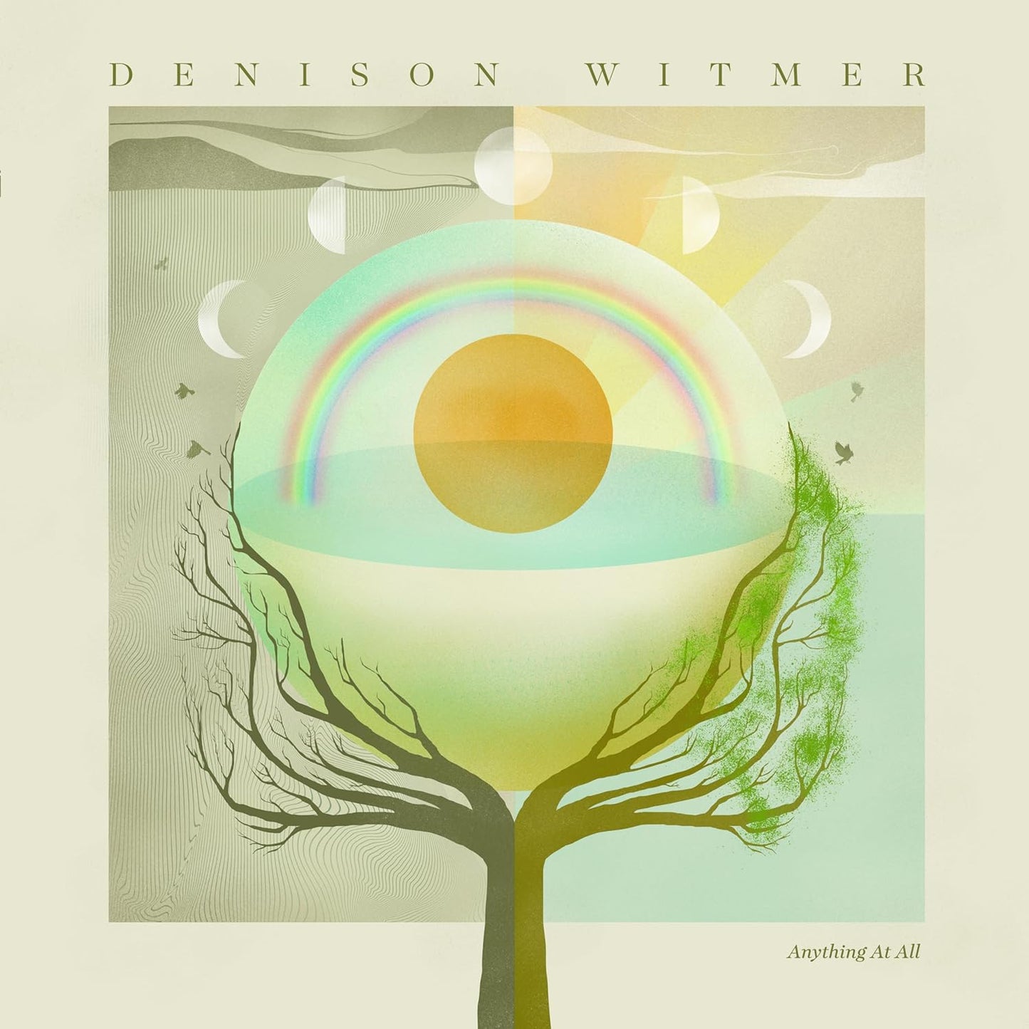 Album cover for "Anything At All" featuring a tree and rainbow design.