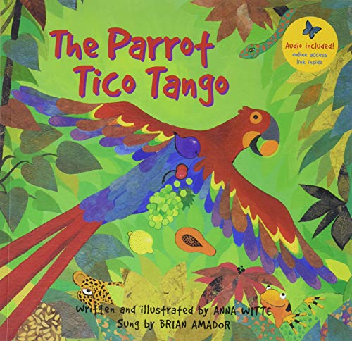 Children’s book cover featuring a colorful macaw in a green jungle.