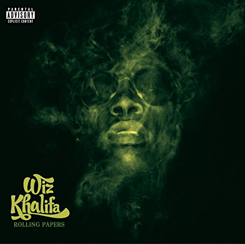 Wiz Khalifa's "Rolling Papers" album cover, portrait with smoke and sunglasses.