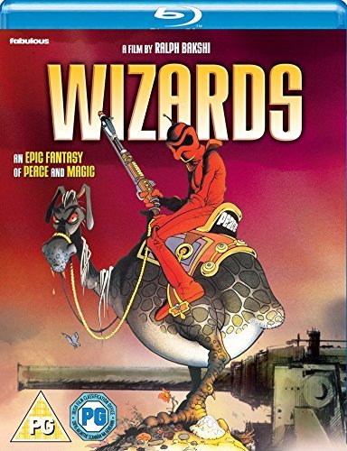 Wizards" Blu-ray cover: a red-suited figure riding a dragon-like creature.