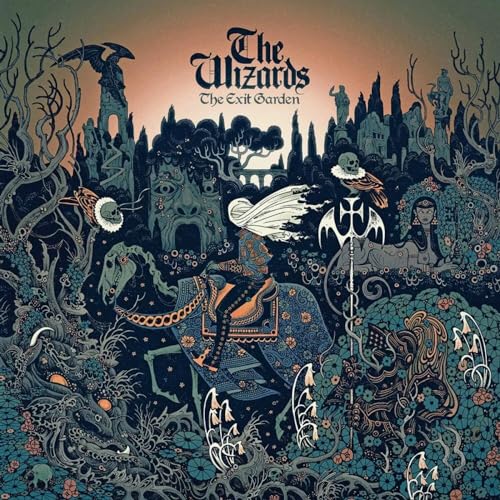Album cover for The Wizards' "The Exit Garden" with ornate, dark fantasy art.
