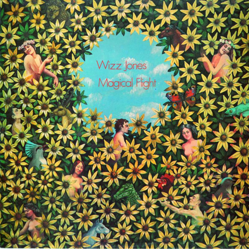 Album cover: "Magical Flight" by Wizz Jones, with figures among flowers.