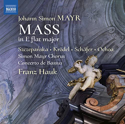 CD cover for Johann Simon Mayr’s Mass in E flat major, featuring an angel sculpture.