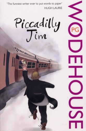 Book cover: “Piccadilly Jim” by P.G. Wodehouse, showing a running man and train.