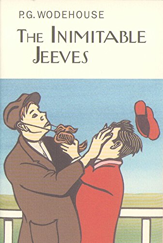 Book cover for The Inimitable Jeeves featuring an illustration of two men interacting.