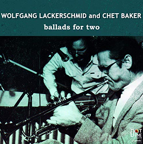 "Album cover featuring a monochrome photo of two men playing musical instruments together."