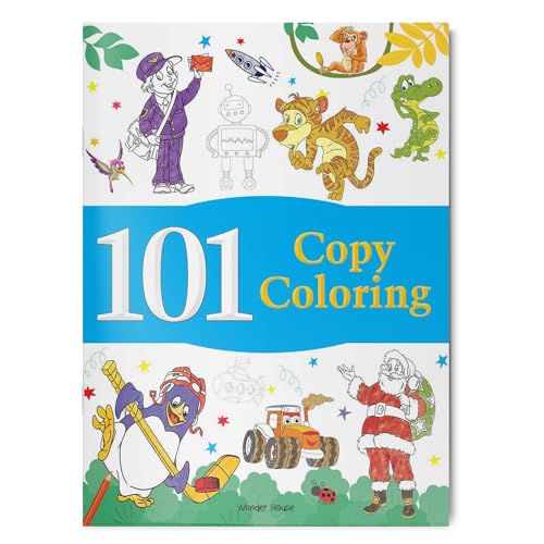 A coloring book cover titled 101 Copy Coloring featuring various cartoon illustrations of characters.