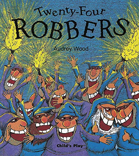 Book cover: cartoon robbers with torches, purple background, title "Twenty-Four Robbers".