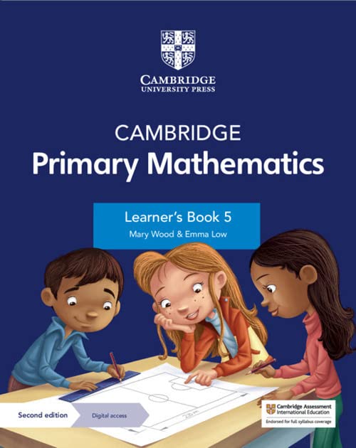 Cambridge Primary Mathematics Learner's Book 5 cover featuring three children drawing on a plan.
