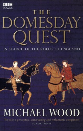Book cover: “The Domesday Quest” with medieval riders and author Michael Wood.
