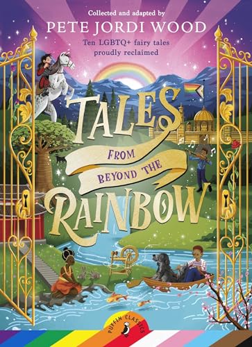 Book cover depicting a fantasy landscape with diverse characters and a rainbow.