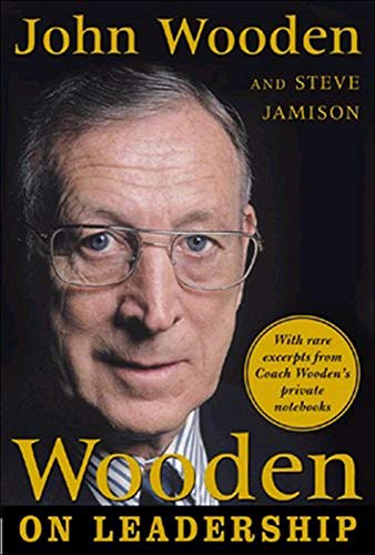 Book cover featuring a portrait of John Wooden with the title Wooden on Leadership.
