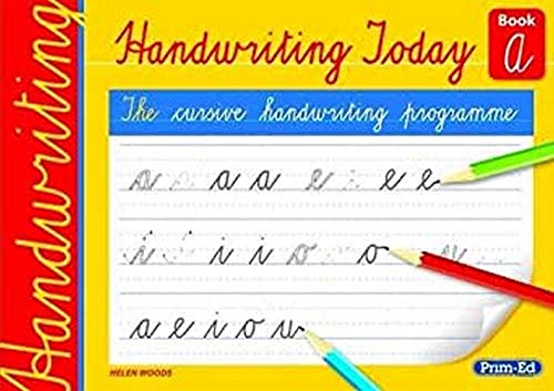 Handwriting Today: Book A" cover with cursive handwriting practice and pencils.