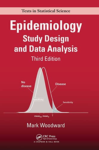 Red textbook cover for "Epidemiology" with statistical graph illustration.