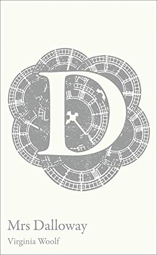 Book cover for “Mrs Dalloway” with a large, ornate letter “D”.