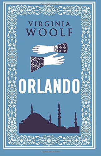 Book cover for Orlando by Virginia Woolf featuring illustrated hands and a mosque silhouette.