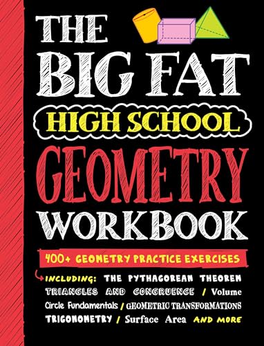 Geometry workbook cover with bold text and small geometric shape illustrations.