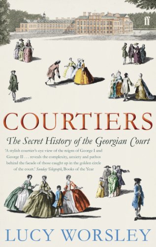 Book cover featuring Georgian-era figures in period clothing before a large royal estate.