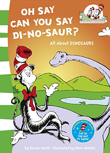 Cat in the Hat book cover featuring a long-necked dinosaur.