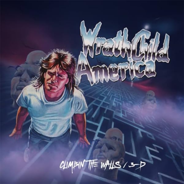 Album cover for Wrathchild America’s “Climbin’ The Walls / 3-D” featuring a man in a maze.