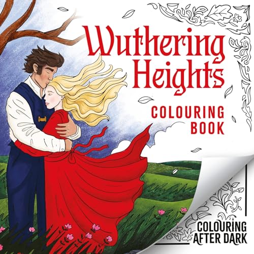 Wuthering Heights" colouring book cover with a couple embracing in a landscape.