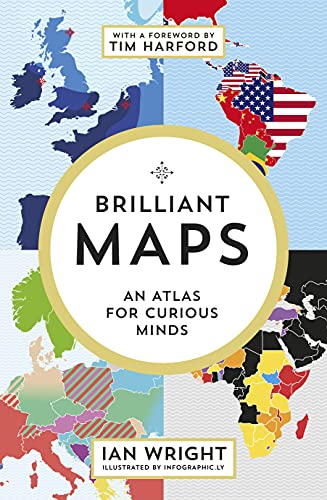 Book cover: “Brilliant Maps” atlas with colorful, stylized world map imagery.