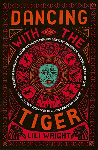 Book cover: red and orange design with a turquoise mask at center.