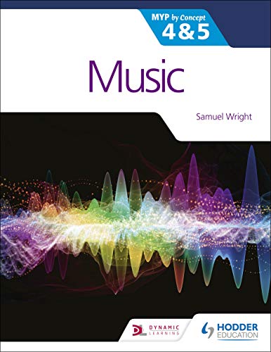 Textbook cover: "Music" for IB MYP 4&5, with colorful sound wave image.