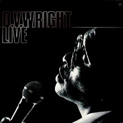 High-contrast black and white profile of O.V. Wright singing into a microphone.