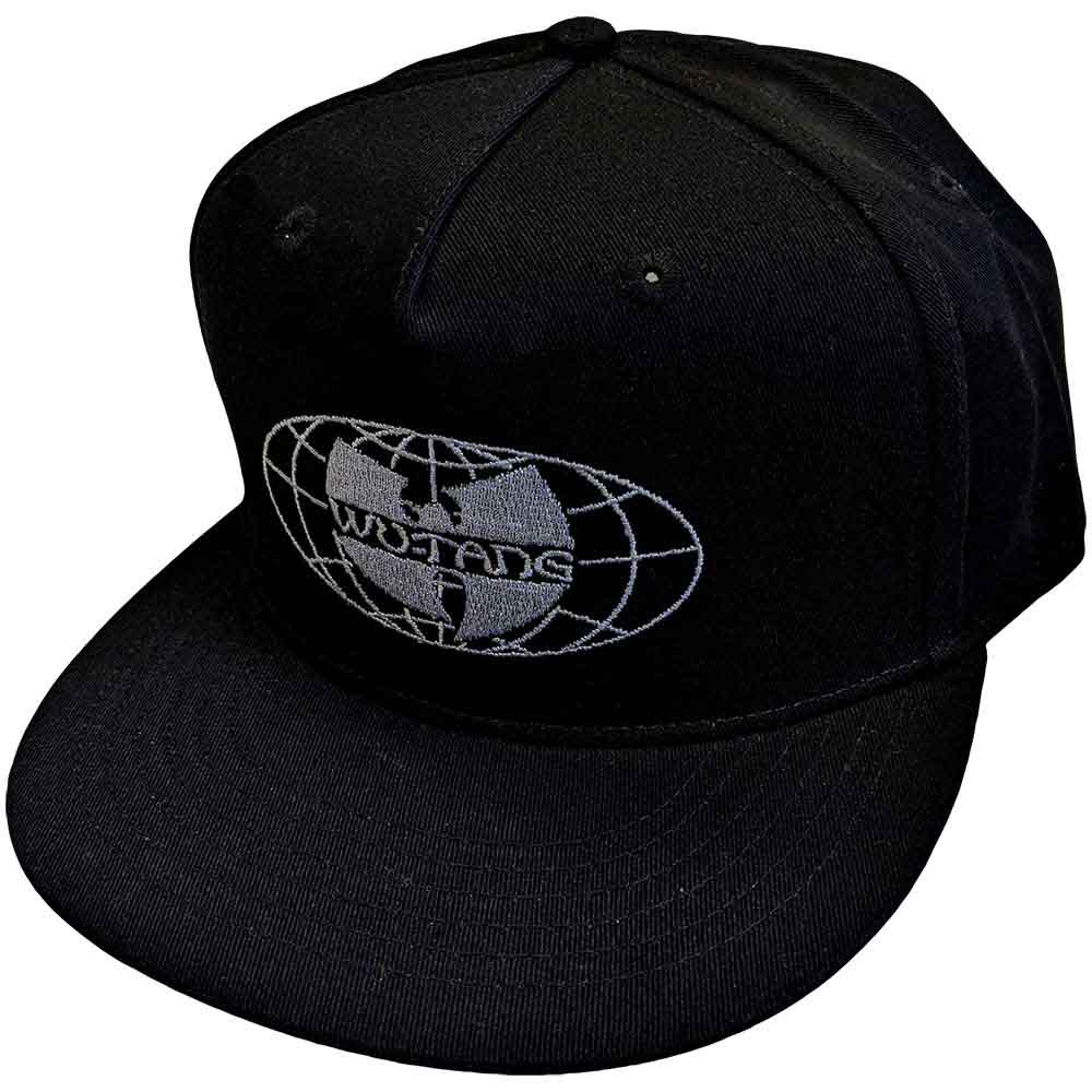 Black snapback cap with Wu-Tang Clan "World-Wide" logo embroidery.