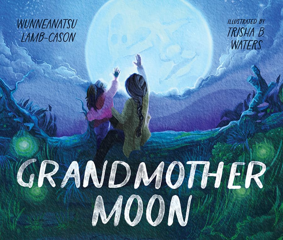Child reaching for a glowing moon and a spectral figure.