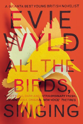 Book cover with yellow bird silhouettes on an orange background and black text.