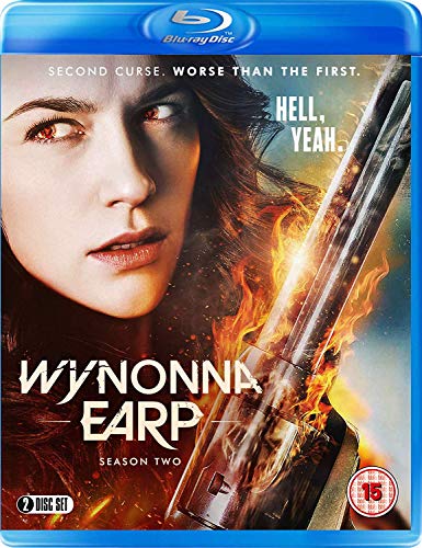 Wynonna Earp Season 2 Blu-ray cover with woman and gun amidst flames.