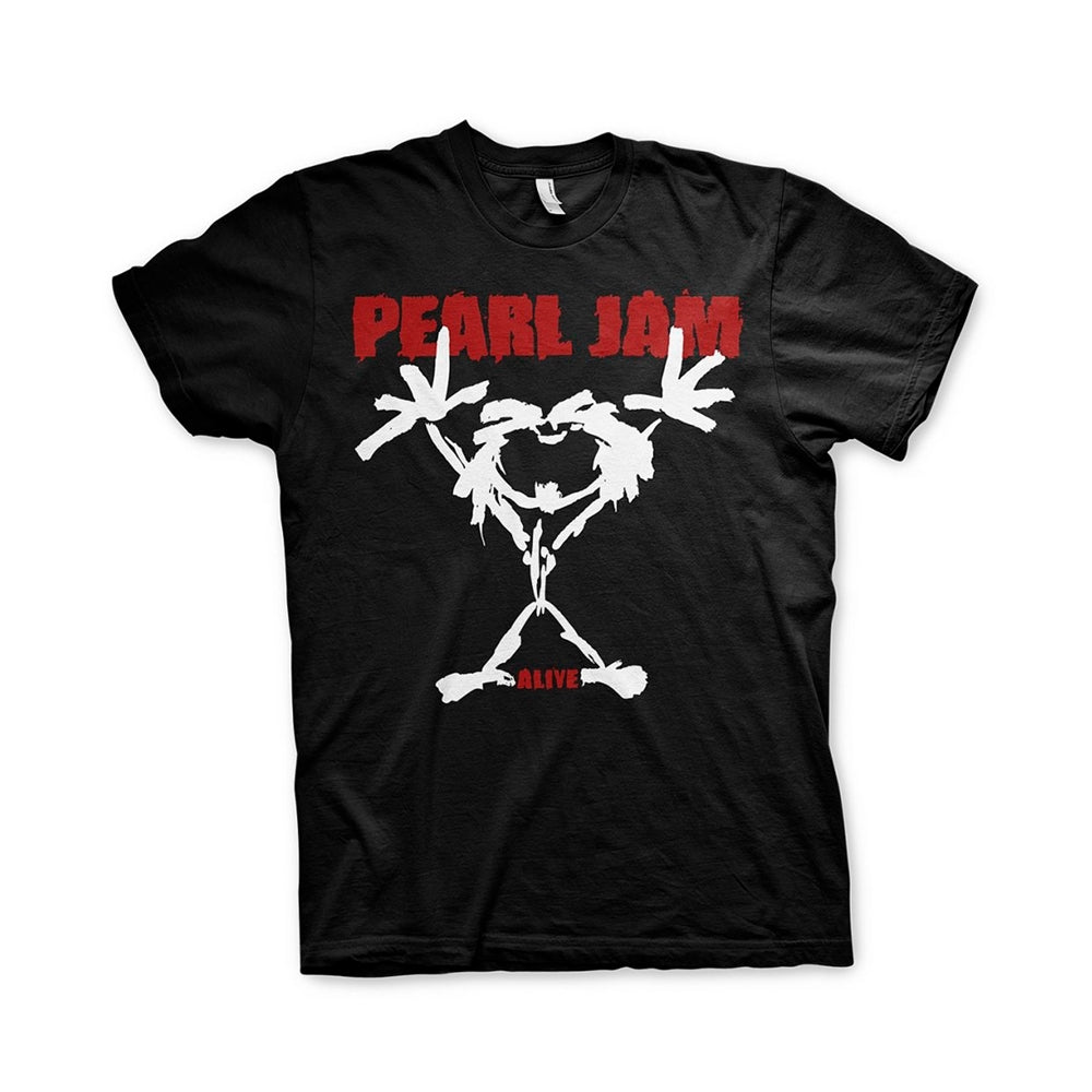 Black t-shirt with a white stick figure heart and "Pearl Jam" text.