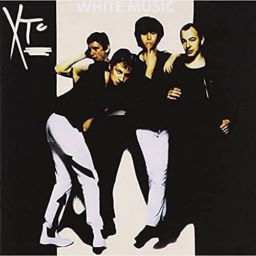 Xtc band portrait for album "White Music", black and white aesthetic.